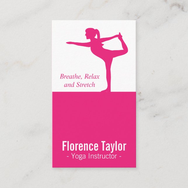 Bright Rosa Stretch Silhouette för Yoga-instruktio Visitkort (Framsida)