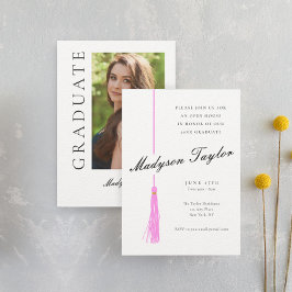 Bright Rosa Tassel | Modern Photo Studenten Inbjudningar