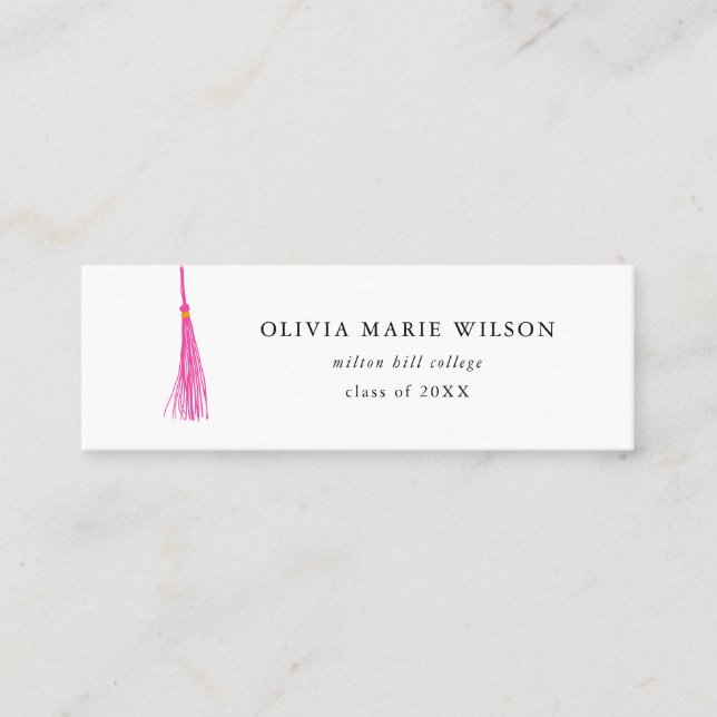 Bright Rosa Tassel Studenten Namn Card Mini Visitkort (Framsida)