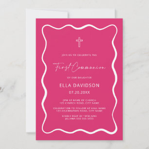 Bright Rosa Vågigt Communion Inbjudan