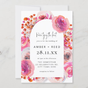 Bright Rosa Watercolor Blommigt Arch Bröllop Inbjudningar