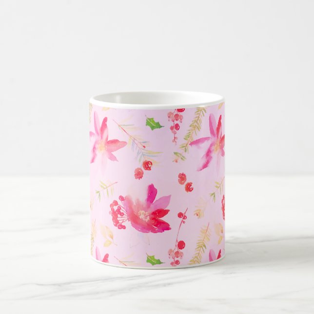 Bright Rosa Watercolor Flowers Kaffemugg (Center)