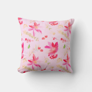 Bright Rosa Watercolor Flowers Kudde