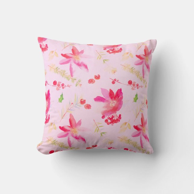 Bright Rosa Watercolor Flowers Kudde (Framsida)