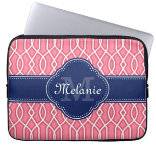 Bright Rosa Wht Trellis Mönster marinmonogram Laptop Sleeve