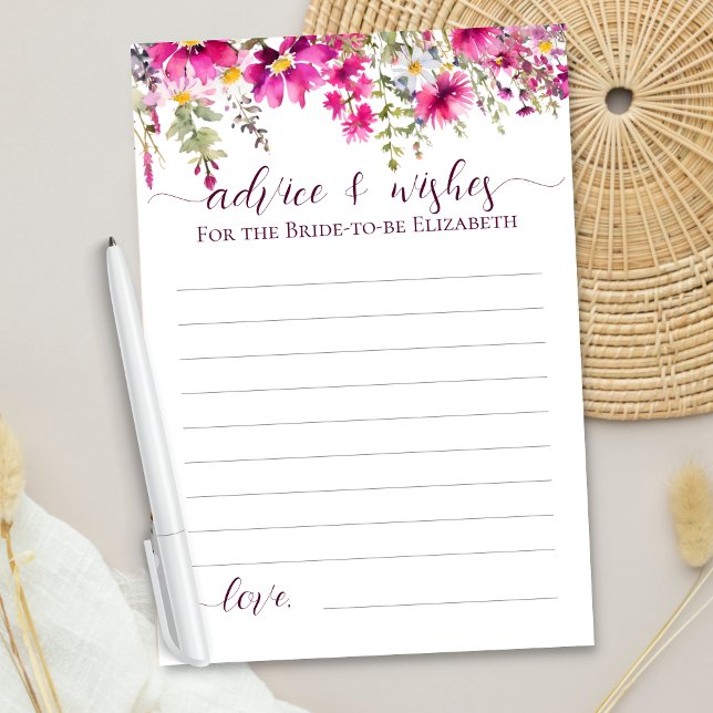 Bright Rosa WildblommBoho Blommigt Önskemål Advice Kort (Skapare uppladdad)