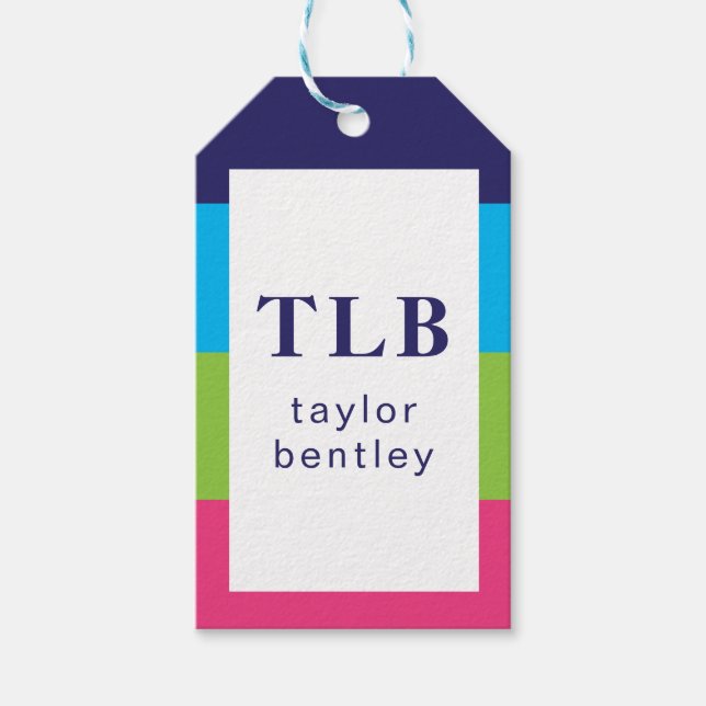 Bright Rugby Rand Monogrammed Gift Märkres Presentetikett (Framsidan)