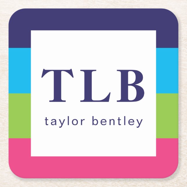 Bright Rugby Rand Monogrammed Papper Underlägg (Framsidan)