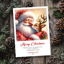 Bright Santa And Rudolph Merry Christmas Greeting  Julkort