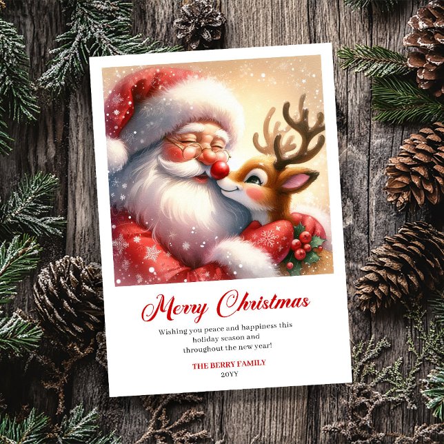Bright Santa And Rudolph Merry Christmas Greeting  Julkort (Bright Santa And Rudolph Merry Christmas Greeting Card)