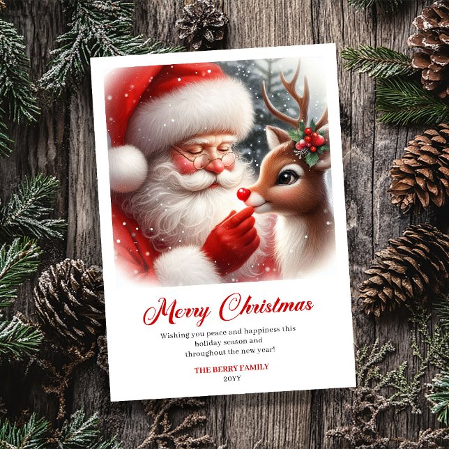 Bright Santa And Rudolph Merry Christmas Greeting  Julkort (Bright Santa And Rudolph Merry Christmas Greeting Card)
