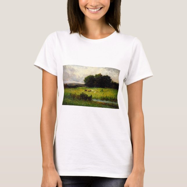 Bright Scene of Cattle nära Stream - Edward Mitche T Shirt (Framsida)