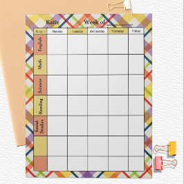 Bright School Plaid Homework Assignment Anteckningsblock