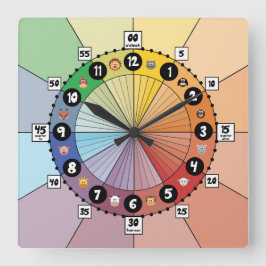 Bright School Schedule Clock for Children (Square) Fyrkantig Klocka