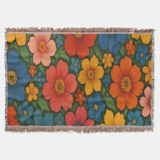 Bright Seamless Wildblomma Mönster Filt (Framsidan)