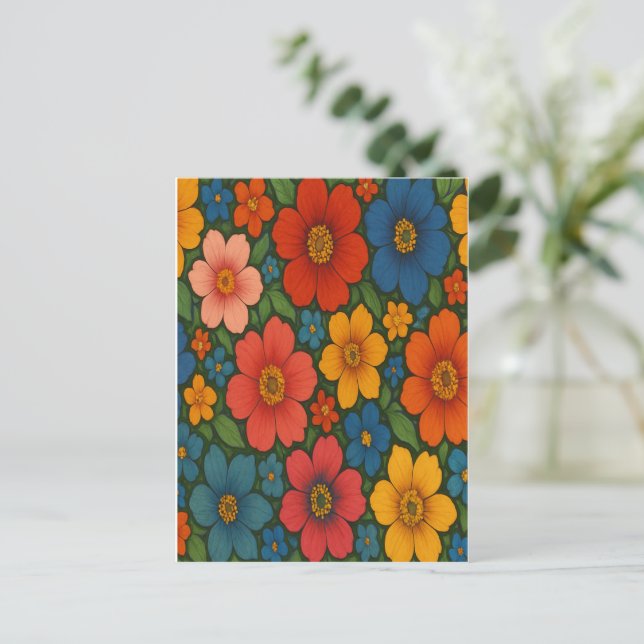 Bright Seamless Wildblomma Mönster Helg Vykort (Stående Fram)