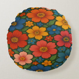 Bright Seamless Wildblomma Mönster Rund Kudde