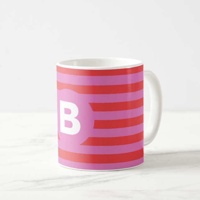 Bright Shades of Pink Striped Monogrammed Kaffemugg (Framsida höger)