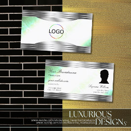 Bright Shimmery Mint med Silver Gräns Logotyp Phot Visitkort