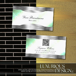 Bright Shimmery Mint med Silver Gräns QR-kod Visitkort