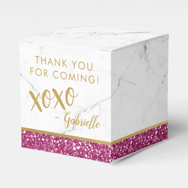 Bright Shock rosa Glitter Marble xoxo Birthday Presentaskar (Framsidan Sidan)