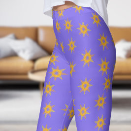 Bright Slate Blue och Guld Star Mönster Leggings