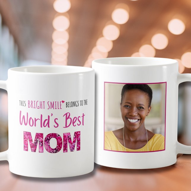 Bright Smile Mamma - Rosa Blommigt Birthday Gift Kaffemugg (Skapare uppladdad)