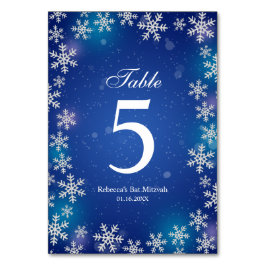 Bright Snöflingor Blue Winter Bat mitzvah Bord Bordsnummer