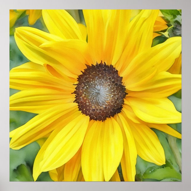 Bright Solros Close Up Watercolor Stil Art Poster (Framsidan)