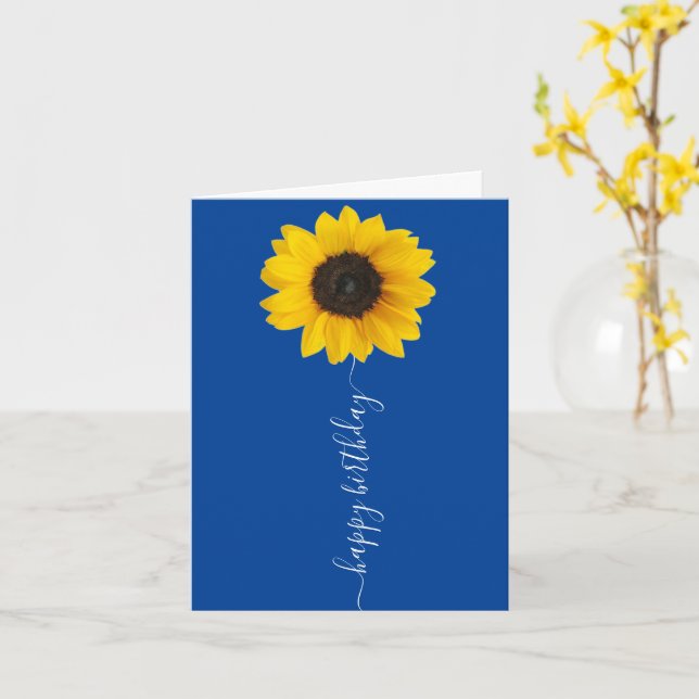 Bright Solros på blått födelsedagskort Kort (Gul blomma)