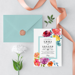 Bright sommarfärgad modern blommigt Bröllop I In Inbjudningar