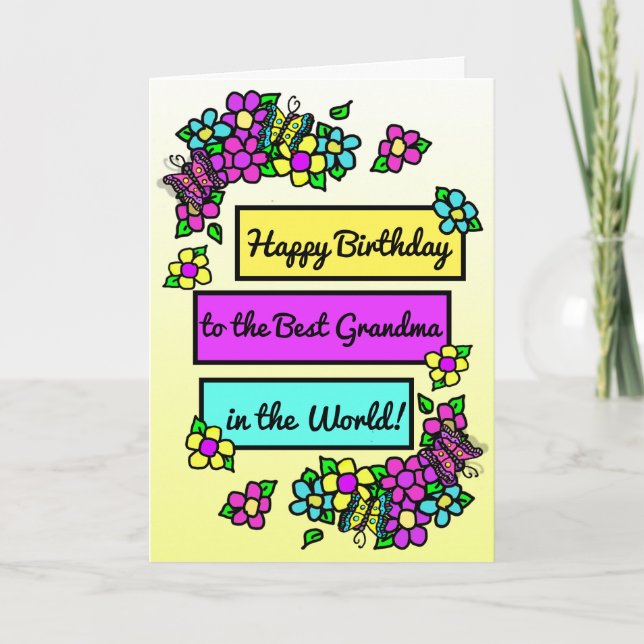 Bright Söt Whimsical Birthday for Grandma Kort (Framsida)