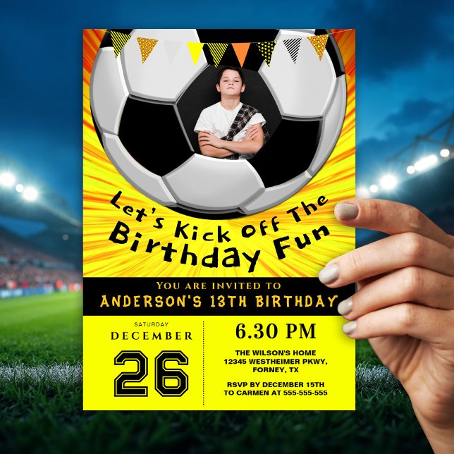 Bright Sporty Custom Photo Birthday I | Soccer Inbjudningar (Skapare uppladdad)