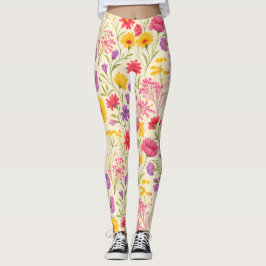 Bright Spring Botanical Design Leggings