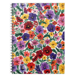 Bright Spring Pansies Floral Garden Pattern Anteckningsbok