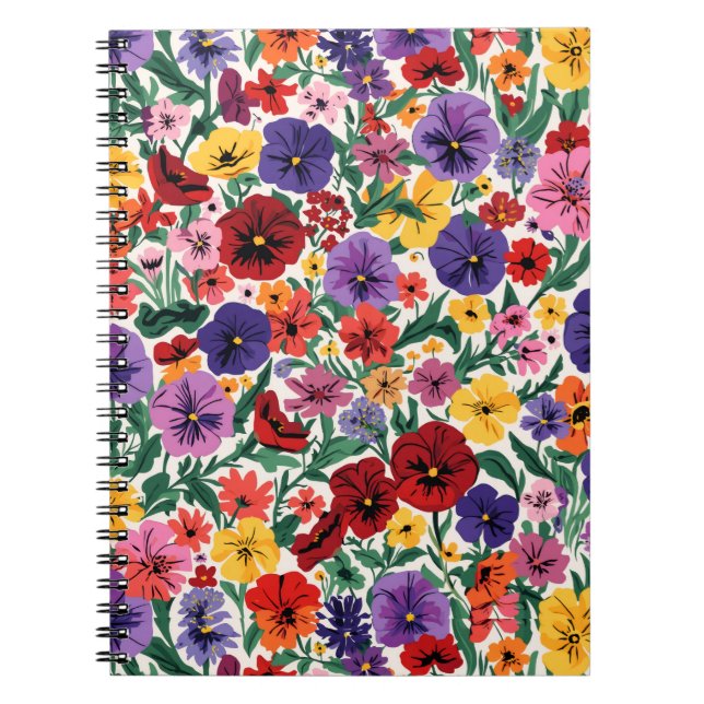 Bright Spring Pansies Floral Garden Pattern Anteckningsbok (Framsidan)
