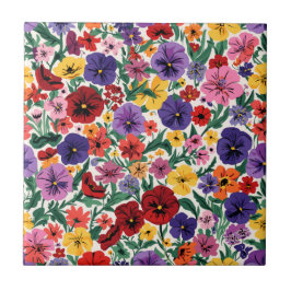 Bright Spring Pansies Floral Garden Pattern Kakelplatta