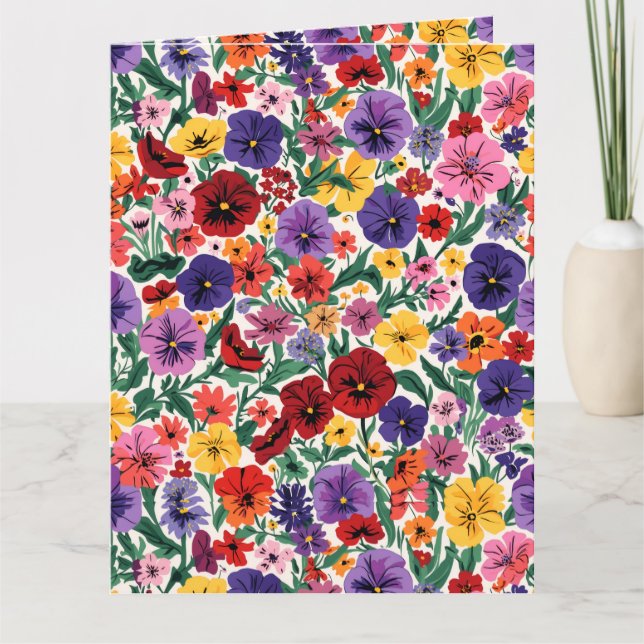 Bright Spring Pansies Floral Garden Pattern Kort (Framsida)
