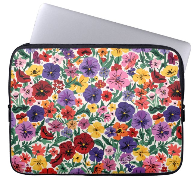 Bright Spring Pansies Floral Garden Pattern Laptop Fodral (Framsidan)