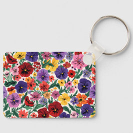 Bright Spring Pansies Floral Garden Pattern Nyckelring