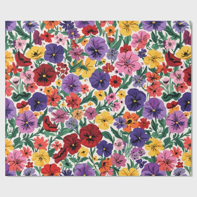 Bright Spring Pansies Floral Garden Pattern Presentpapper (Platt)