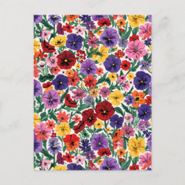 Bright Spring Pansies Floral Garden Pattern Vykort