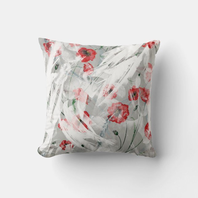 Bright Stänk Red Poppy Watercolor Kudde (Framsida)