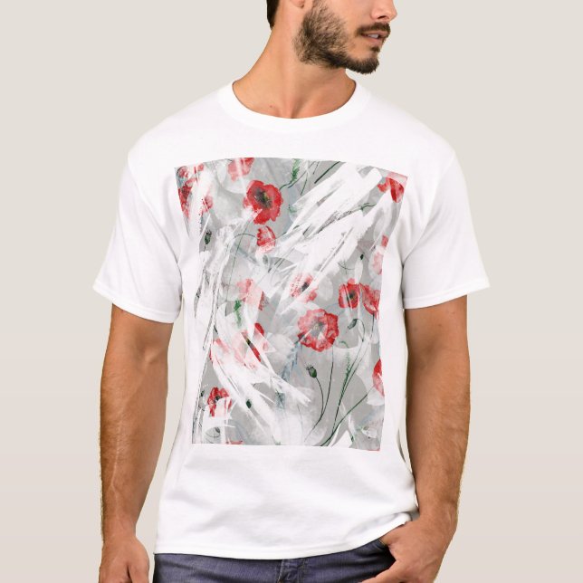 Bright Stänk Red Poppy Watercolor T Shirt (Framsida)