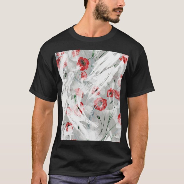 Bright Stänk Red Poppy Watercolor T Shirt (Framsida)