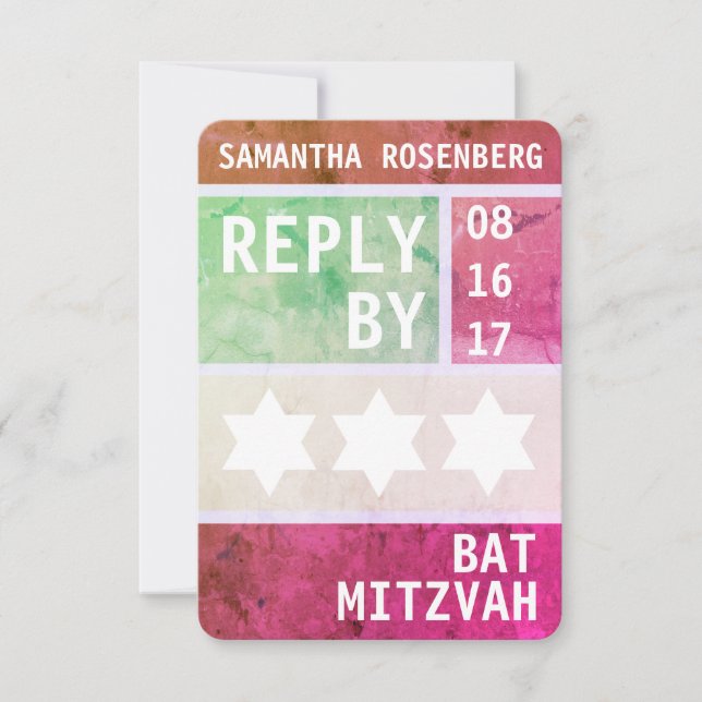 Bright Star of David Bat mitzvah OSA Reply Inbjudningar (Framsida)