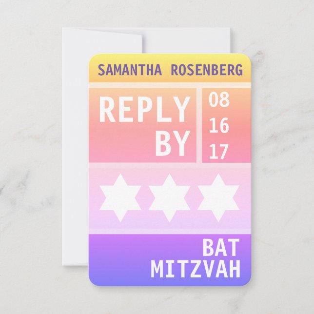 Bright Star of David Bat mitzvah OSA Reply Inbjudningar (Framsida)