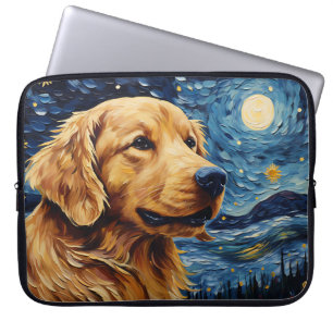 BRIGHT STARRY KATT MED GOLDEN RETRIEVER HUND LAPTOP FODRAL
