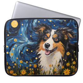 BRIGHT STARRY KVÄLL MED AUSTRALIAN SHEPHERD HUND LAPTOP FODRAL