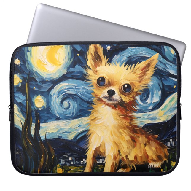 BRIGHT STARRY NIGHT MED CHIHUAHUA HUND LAPTOP FODRAL (Framsidan)